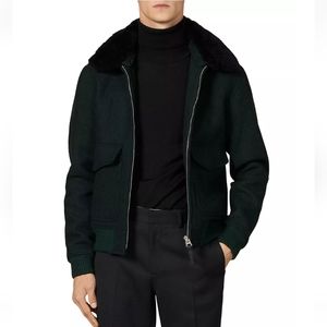 Sandro Black Jacket with Fur Collar